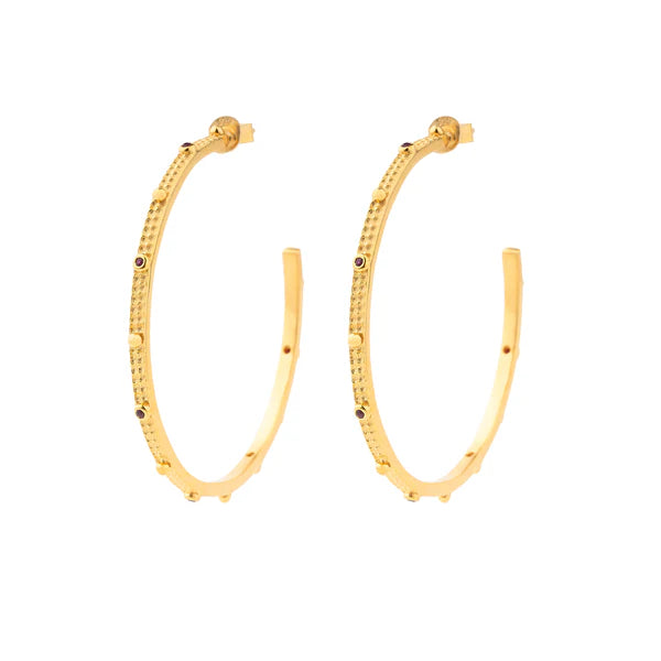 Large Hoop Earrings with Brown Cubic Zirconia