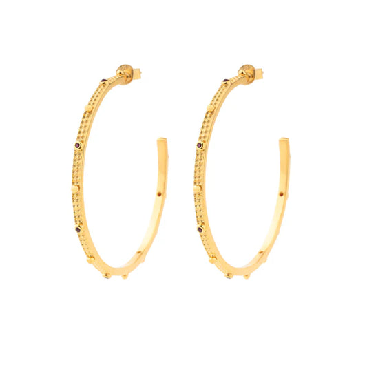 Large Hoop Earrings with Brown Cubic Zirconia
