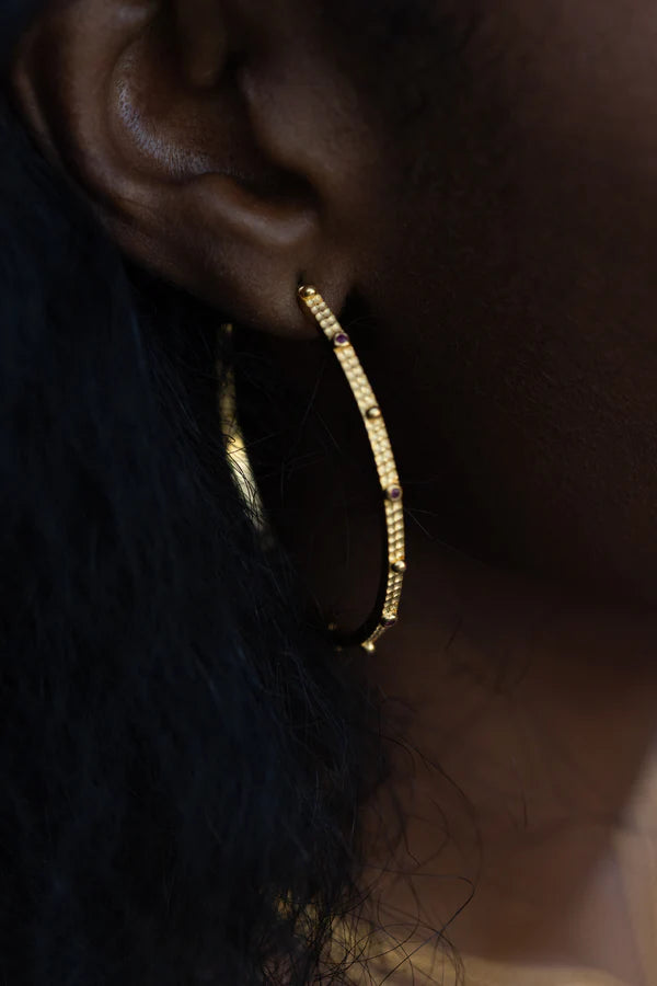 Large Hoop Earrings with Brown Cubic Zirconia
