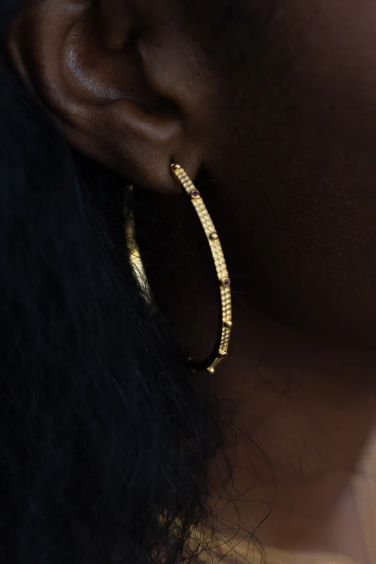 Large Hoop Earrings with Brown Cubic Zirconia