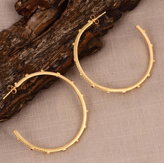 Large Hoop Earrings with Brown Cubic Zirconia